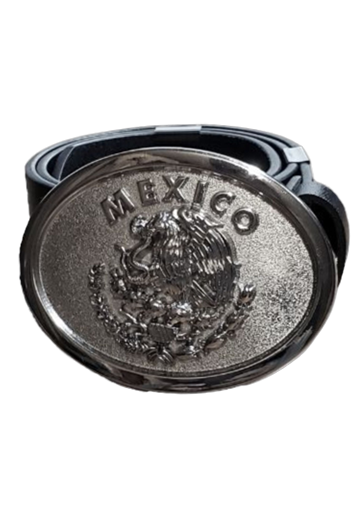 Mexico Silver Buckle with Leather Belt | Hebilla de Escudo Mexicano