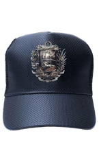 Load image into Gallery viewer, Baseball hat with gun metal black Venezuelan coat of arms shield

