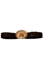 Load image into Gallery viewer, Haitian Gold Shield Buckle with Black Leather Belt
