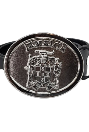 Jamaican Buckle with Silver Coat of Arms and Leather Belt