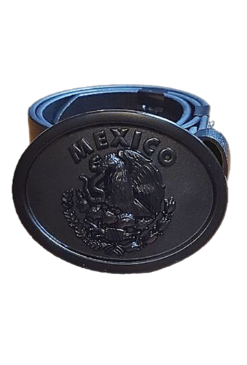 Mexican Black Coat of Arms Buckle with 100% Leather Belt