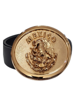 Load image into Gallery viewer, Mexican Gold Shield Buckle with Belt | Hebilla Escudo Mexicano
