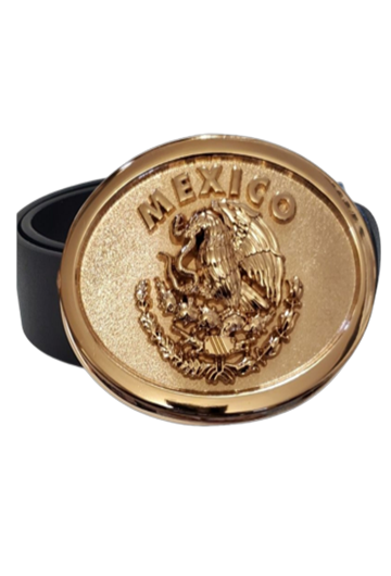 Mexican Gold Shield Buckle with Belt | Hebilla Escudo Mexicano