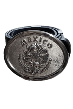 Load image into Gallery viewer, Mexico Silver Buckle with Leather Belt | Hebilla de Escudo Mexicano
