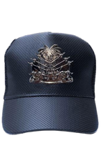 Load image into Gallery viewer, Haitian snapback hat with gun metal black coat of arms
