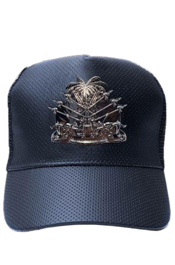 Haitian snapback hat with gun metal black coat of arms