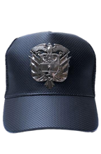 Load image into Gallery viewer, Black Colombian coat of arms trucker hat | Gorras Colombianas
