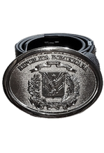 Load image into Gallery viewer, Dominican Silver Shield Buckle with Belt | Hebilla Dominicana
