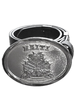Load image into Gallery viewer, Haitian Coat of Arms Silver Buckle with Black 100% Leather Belt
