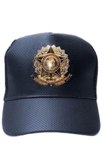 Load image into Gallery viewer, Brazil snapback hat with gold coat of arms | boné do brasil

