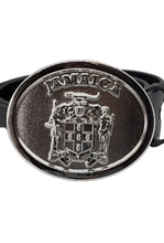 Load image into Gallery viewer, Jamaican Buckle with Silver Coat of Arms and Leather Belt
